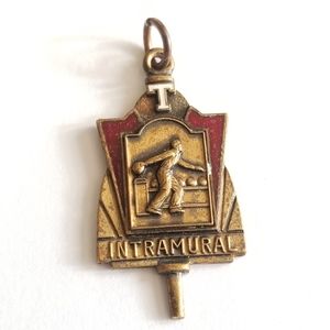 Vintage Intramural Bowling pendant charm High Average 1950 Gold tone bowler